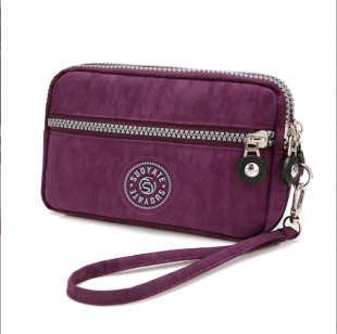 Trendy 2024 new hand-held women's bag three-layer zipper mini nylon cloth change hand-held mobile phone bag coin purse