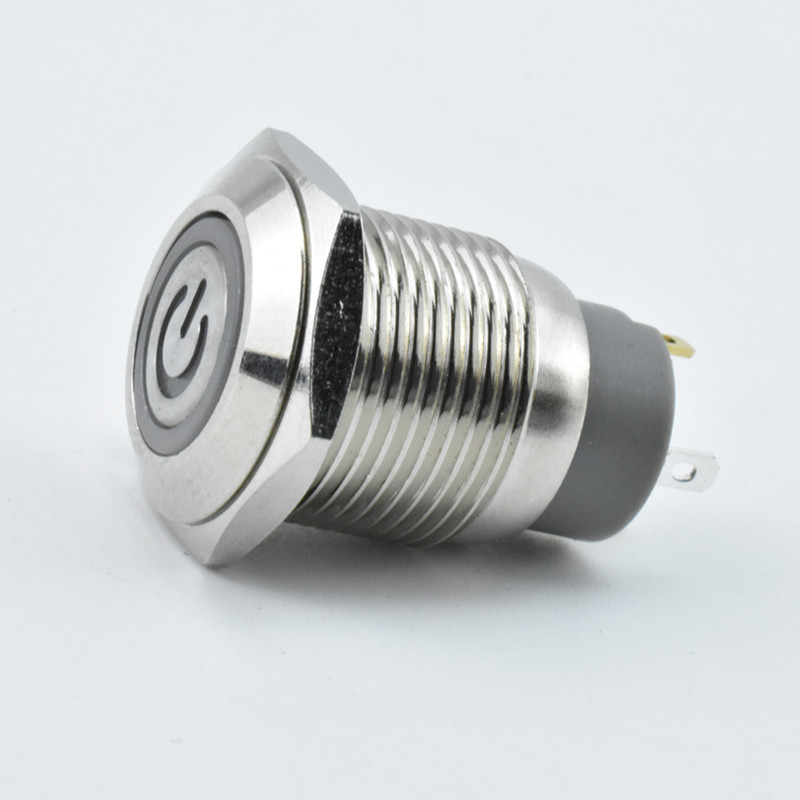 乐牛12mm平头自锁环形电源符号灯  金属防水按钮开关带灯12/16/19