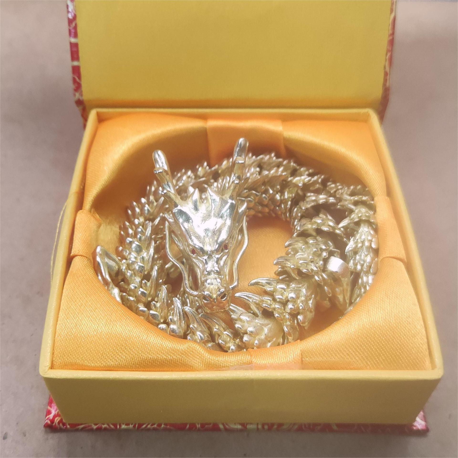 Dragón de oro de latón móvil dragón chino dragón de plata 3D dragón decoración antigua Zodiaco cobre dragón artesanía colección regalo