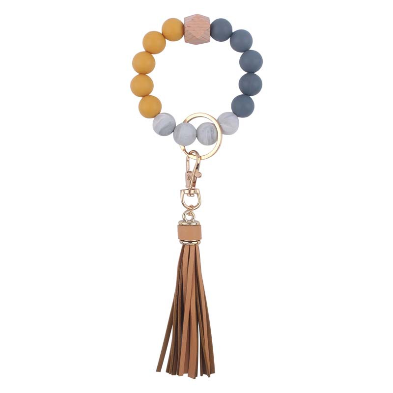 Creativo nuevo cuero pu borla colgante llavero silicona muñeca leopardo silicona pulsera llavero