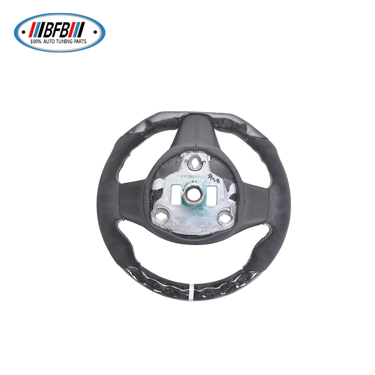 100% Real Carbon Fiber Forged Suede Steering Wheel with White Stitching and White Center Mark - For Tesla Model 3 Y - Modification