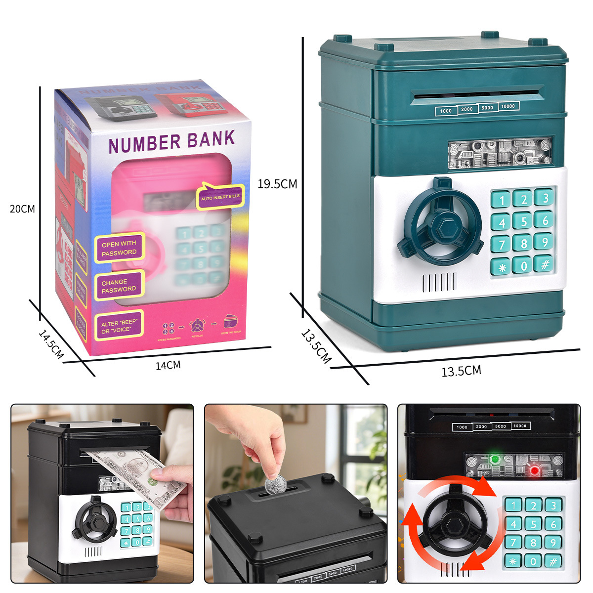 Máquina de cajero automático de comercio exterior Hucha Mini monedas de audio para niños Coin Roll Coin Contraseña electrónica Hucha de almacenamiento transfronteriza