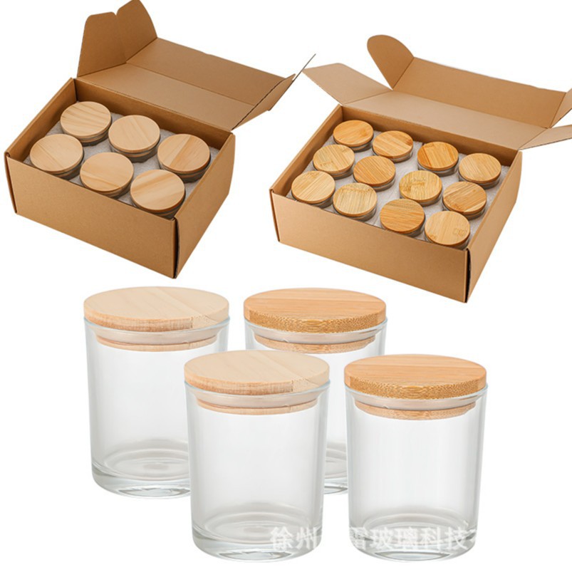 Copa de velas de aromaterapia de vidrio de Amazon Copa de velas con tapa de bambú y madera Juego de 24 Velas para dormitorio en casa Taza de vidrio