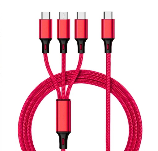 Cable de carga de teléfono móvil tres en uno tejido de nailon de fábrica para el cable de datos uno a tres de Apple tipo Android