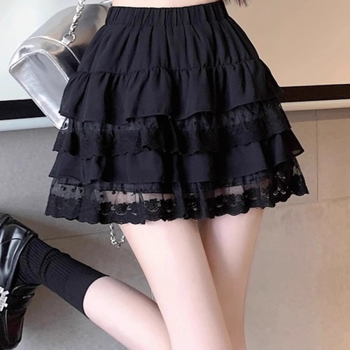 White lace cake dress skirt half skirt for women summer high-waist slimming petite A-line skirt princess bubble dress