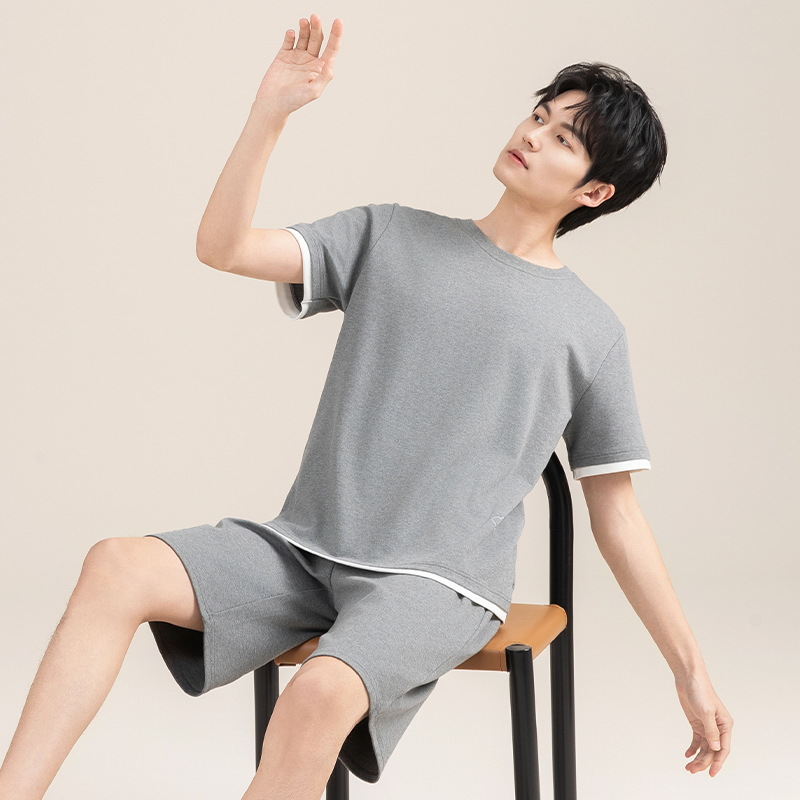 Pijamas de algodón para hombres verano 2025 nuevo cuello redondo de manga corta delgado verano se puede usar con ropa casera