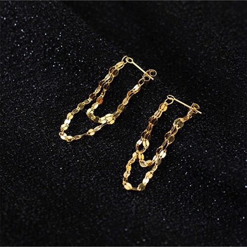 925 silver needle earrings front and rear double chain tassel earrings big face slimming earrings for women  new style