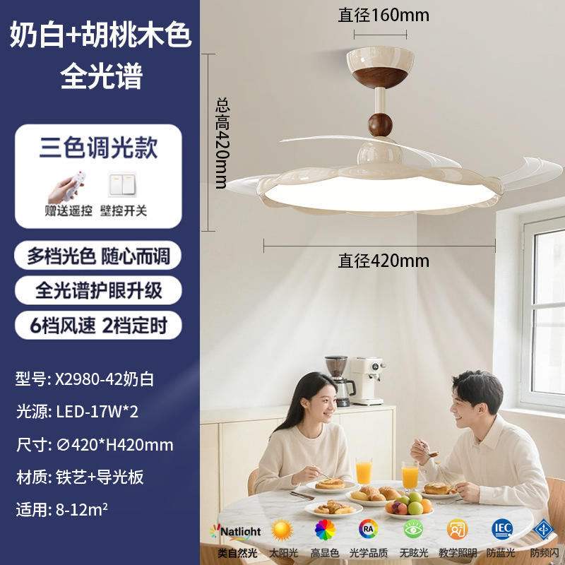 北欧隐形超薄风扇灯客厅吸顶灯餐厅卧室现代简约大气全光谱护眼灯|undefined