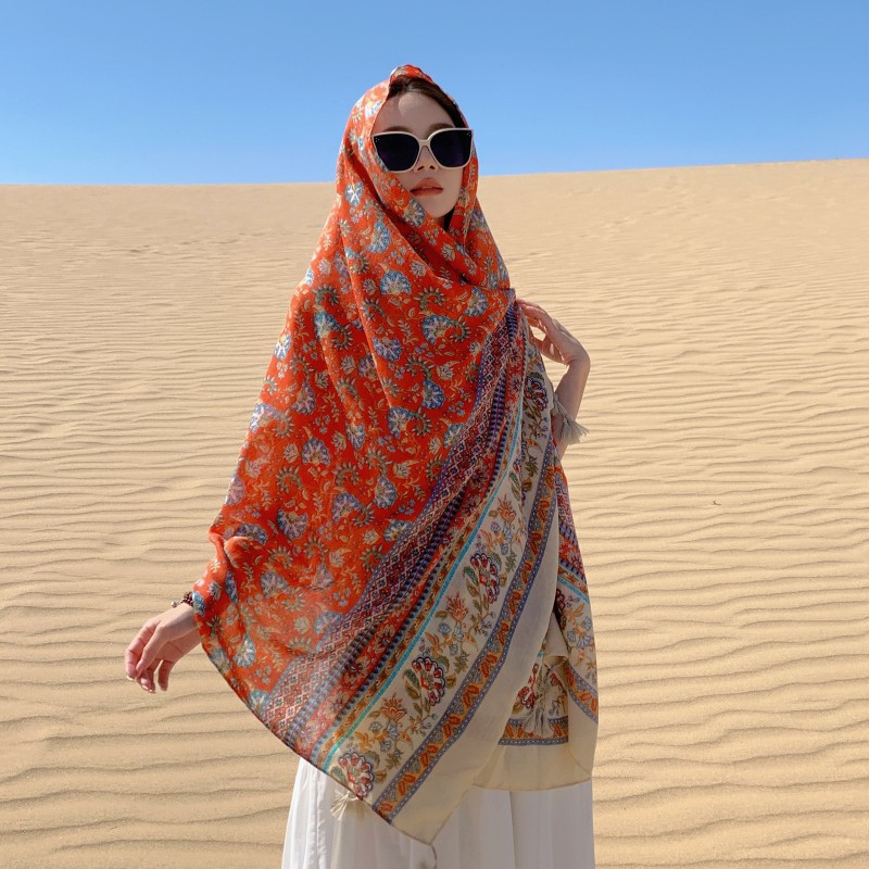 2023 floral delgada coincidencia de color estilo étnico bufanda seda Yunnan Lijiang viajes Toalla playa protección solar desgaste exterior largo chal