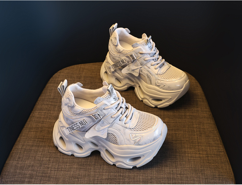 Giày sneaker nữ đế dày chunky lưới thoáng khí, tăng chiều cao 10.5 cm — màu trắng chi tiết 5