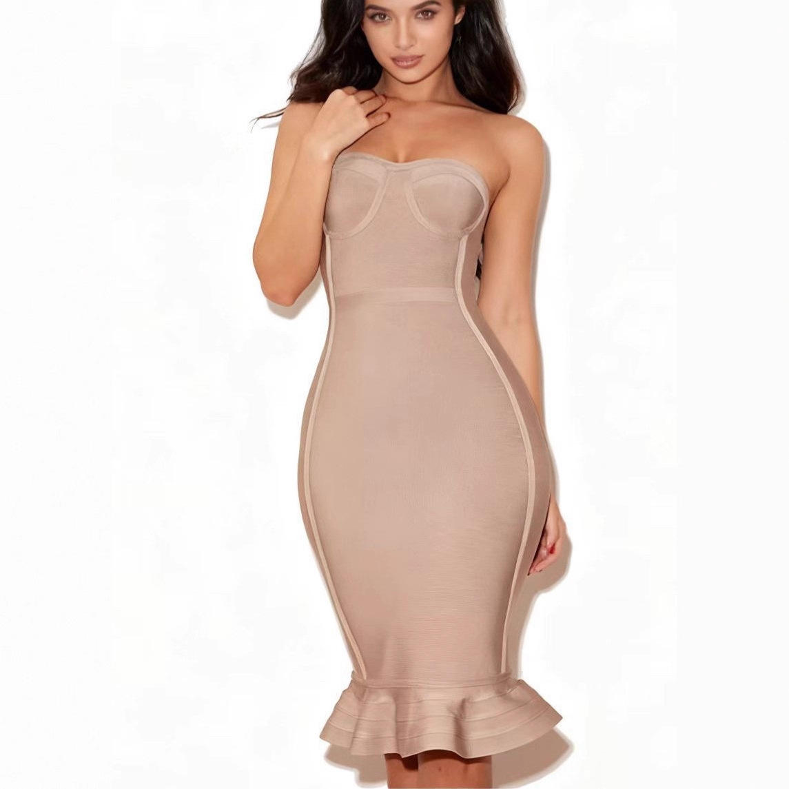Sexy Strapless Mermaid Bandage Dress Popular European and American Foreign Trade Factory Direct Sale Bandage Dress