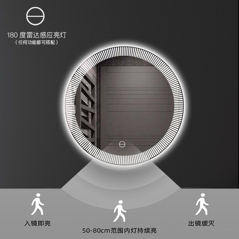 Espejo inteligente retro europeo desfogado lámpara luminosa redonda de baño espejo de vestir colgado en la pared inodoro inodoro