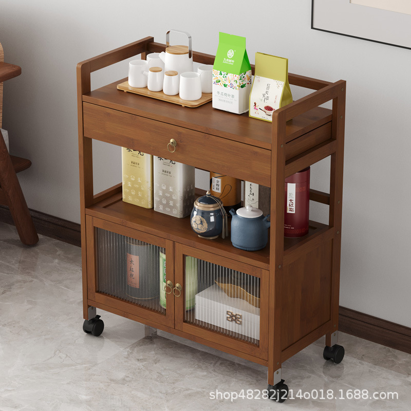 Tea cabinet tea cabinet side cabinet solid wood removable living room tea set Cabinet locker storage cabinet storage shelf