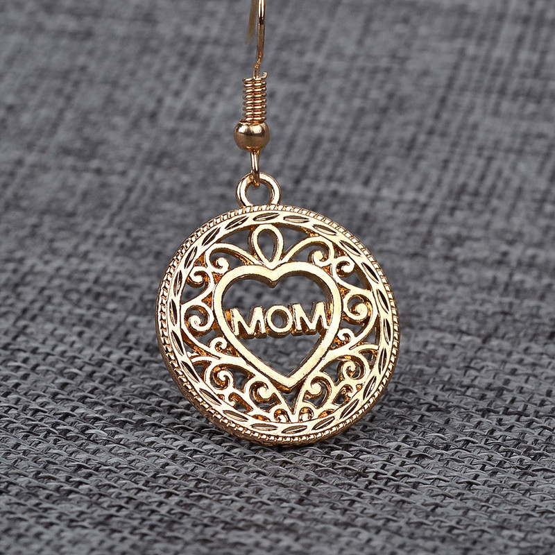 1 Pair Quantity 1 Pair Fashion Mama Letter Heart Shape Alloy Hollow Out Mother's Day Women's Drop Earrings