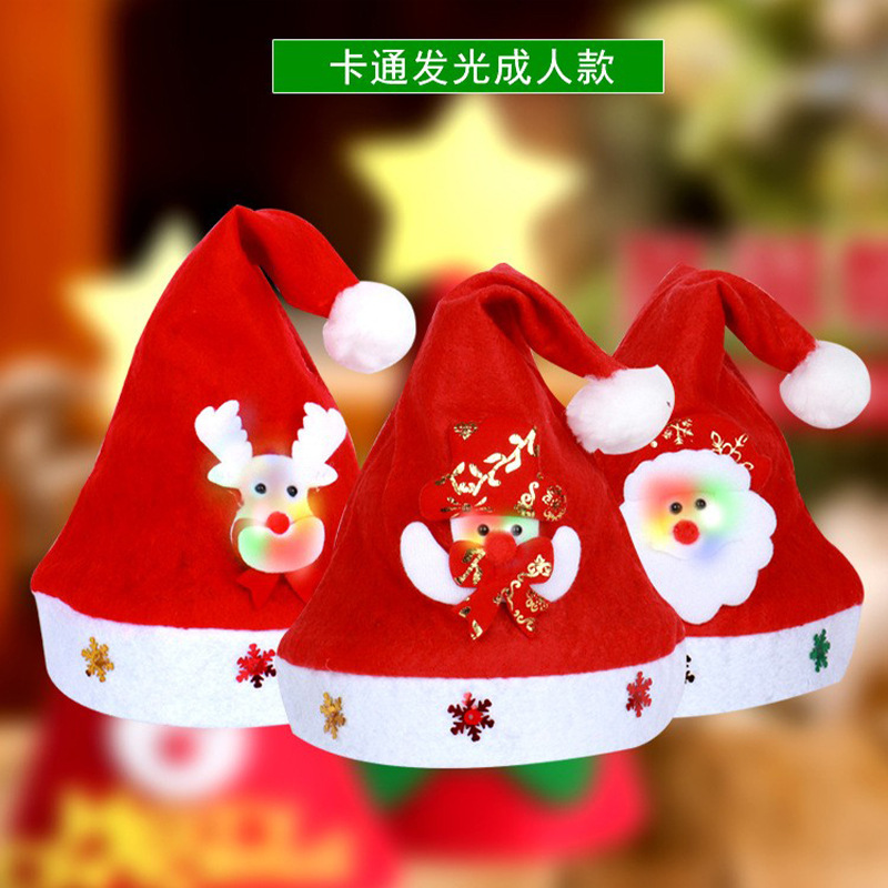 Sombreros de Navidad de dibujos animados con luces rojas, sombreros de Navidad para niños, regalos de Navidad, decoraciones de Navidad al por mayor