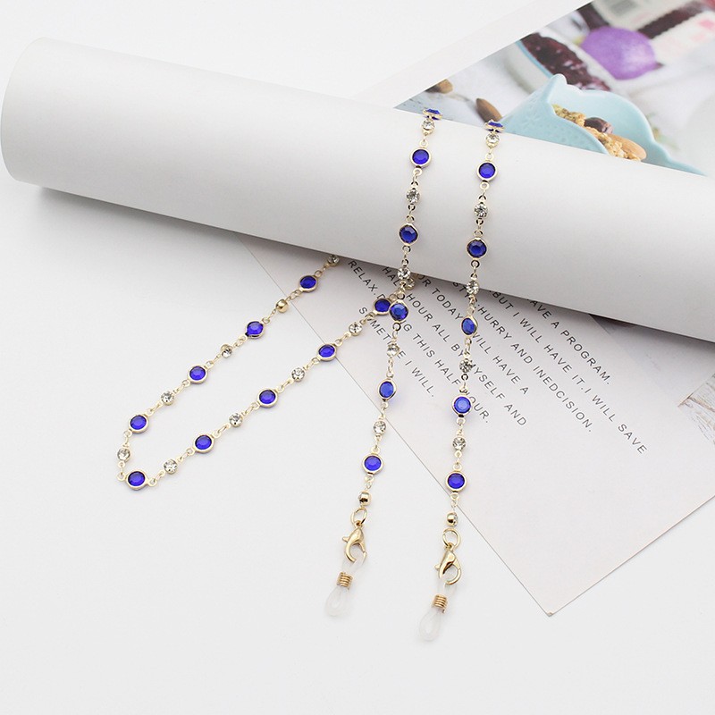 Cuerdas de alta sensación transfronteriza Amazon accesorios de joyería metálica cristal de color zircón diamante de color antideslizante colgar gafas cadena