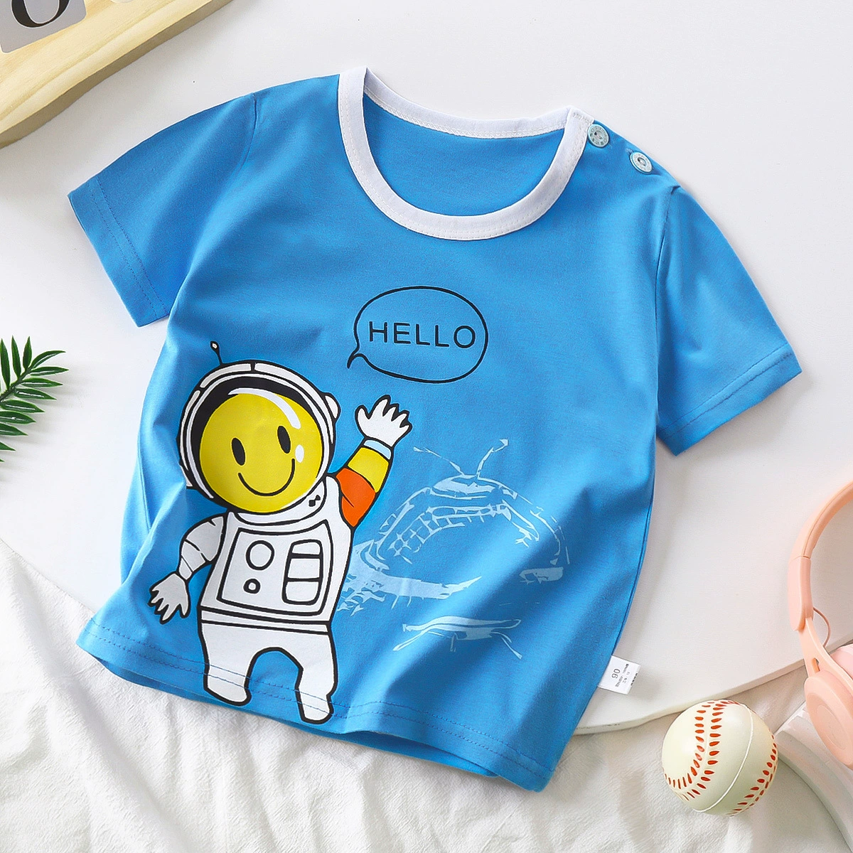 Children's Cotton Summer T-Shirt for Boys, Korean Style, Short Sleeve, Cute Cartoon Prints