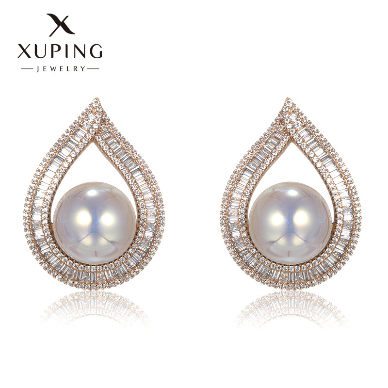 Pendientes de perlas de imitación en forma de gota de agua de aleación de cobre xuping pendientes de perlas de alta costura de verano pendientes de orejas elegantes retro europeas y americanas