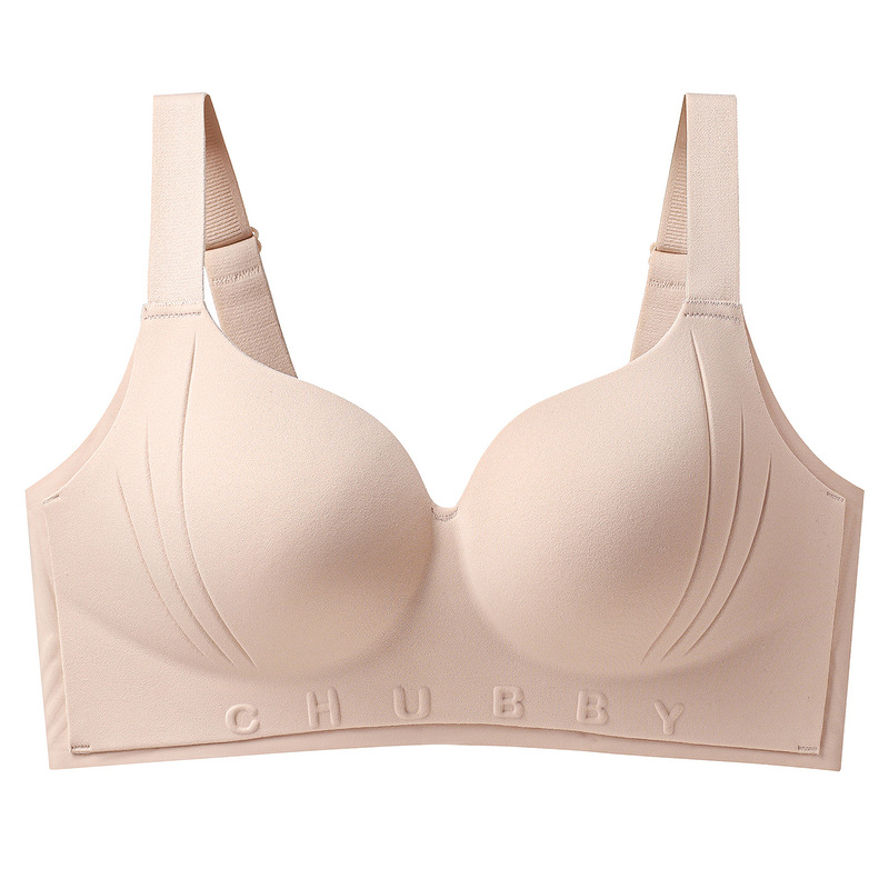 内衣女无痕大胸显小胸聚拢薄款防下垂收副乳大码胖mm一片式文胸罩|undefined