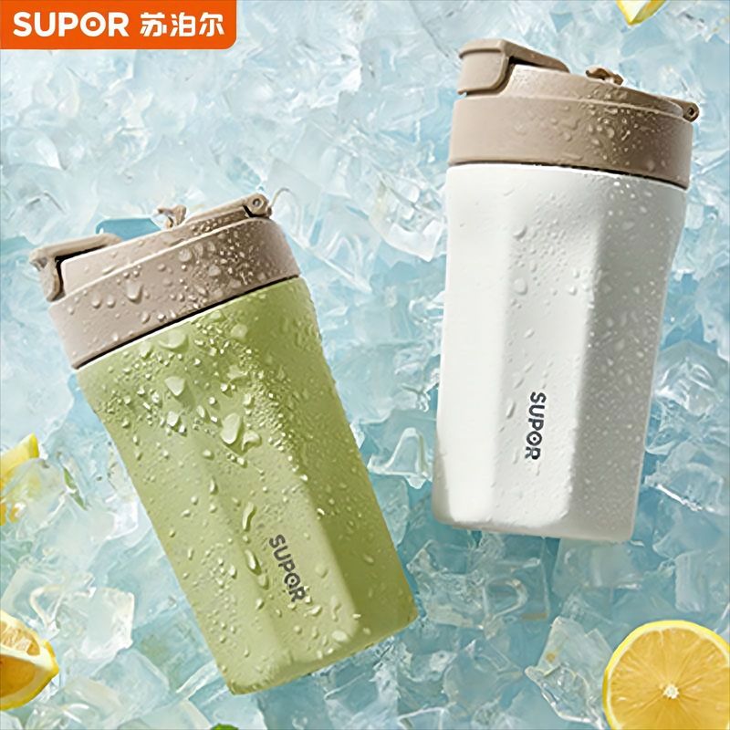 蘇泊爾コーヒーカップ陶磁器の覇層内胆保温カップ男女史随行高颜値携帯ストローコップ|undefined