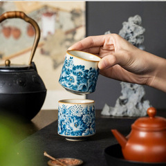 汝窑金万花大乔陶瓷茶杯主人杯个人专用高档品茗杯家用待客喝茶杯