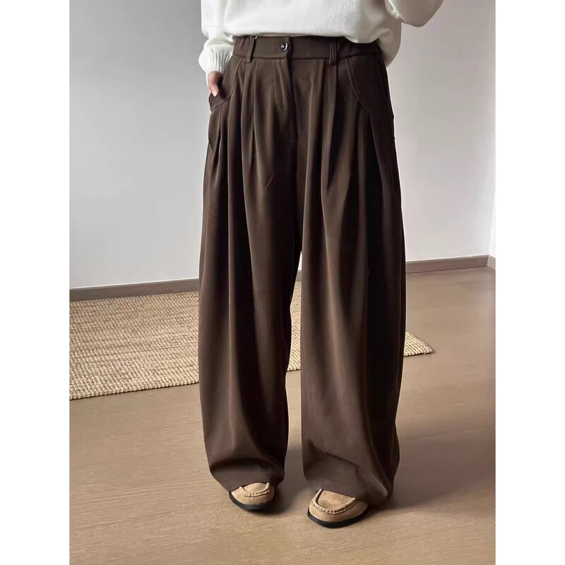 Japanese-Style Textured Casual Balloon Pants Unisex Boyfriend Style 3D Cut Versatile Silhouette Washed Curved Trousers