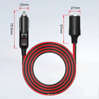 2M/6.6Ft Dual Parallel Car Cigarette Lighter Male-Female Socket Extension Cable 16Awg Car Cigarette Lighter Extension Cable