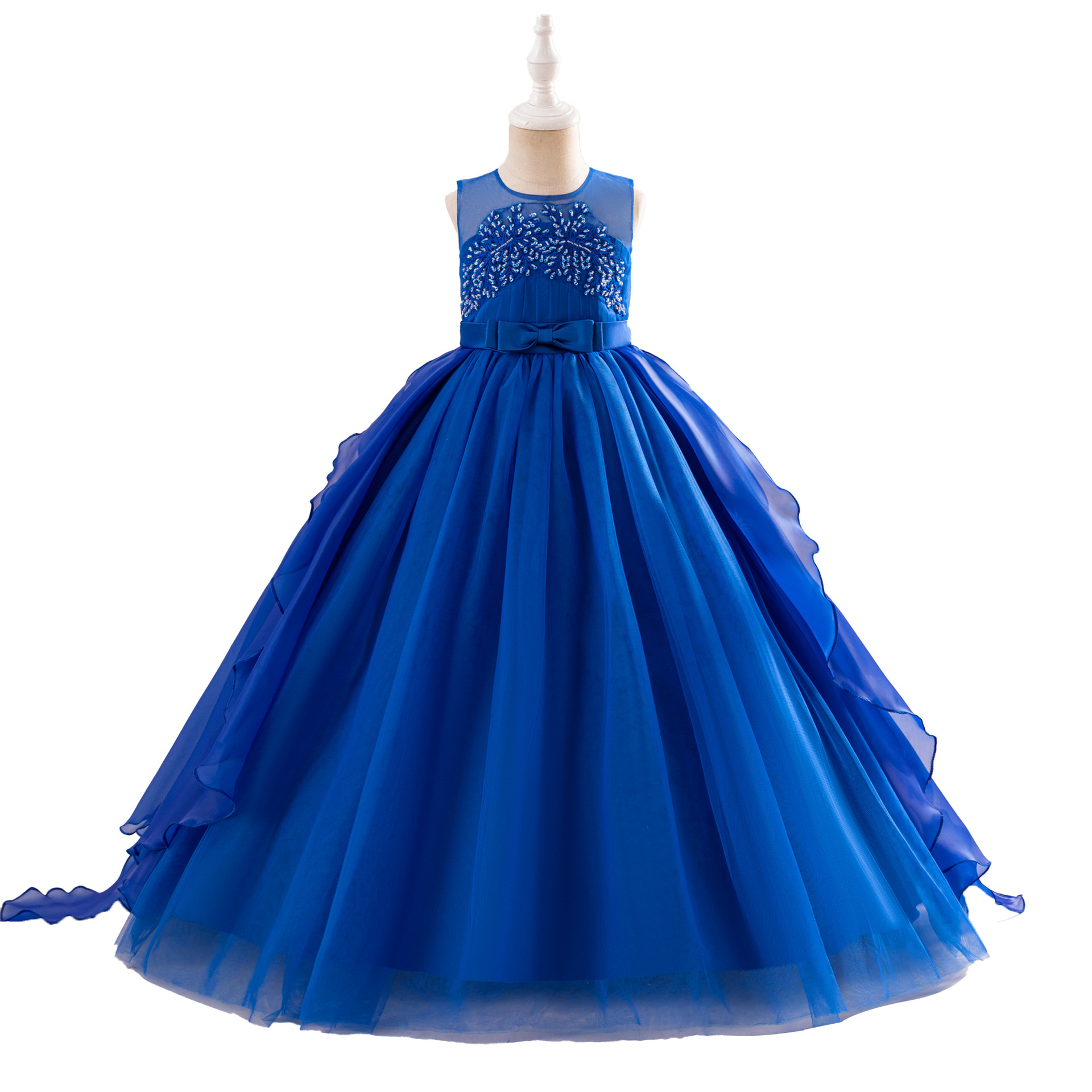 Vestido de princesa para niñas, vestido para actuación de piano, vestido de gasa con cola, vestido sin mangas con cuentas, vestido de pasarela para niñas