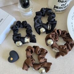 高级感蝴蝶结珍珠方钻扎头发发圈高马尾头绳丸子头皮筋女扎头发绳