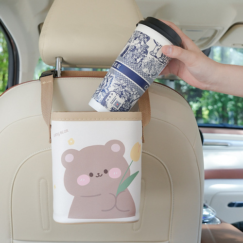 Car trash can Cute tulip bear car hanging storage box Creative multifunctional car storage box