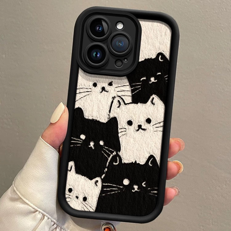 Чехол для телефона (совместимый с Apple) серий iPhone 13–17, текстура из овчины, полноэкранная печать кошки, опциональный шейный шнурок