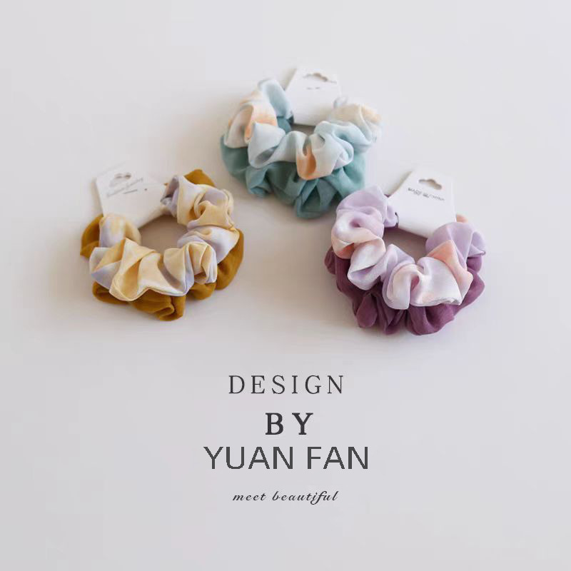 Fresh Gradient Color Dreamy Scrunchie with a High-End Feel, Fabric Tie-Dye Forest Style, Sweet Temperament, Solid Color Mesh Hair Accessory