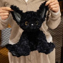 跨境仿真黑色猫咪玩偶卡奇德文卷毛黑猫毛绒玩具公仔娃娃生日礼物