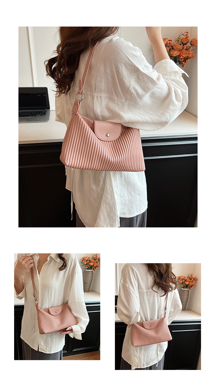 Niche design pleated striped 2024 new women's versatile and simple single shoulder pillow crossbody armpit bag_voghion.com