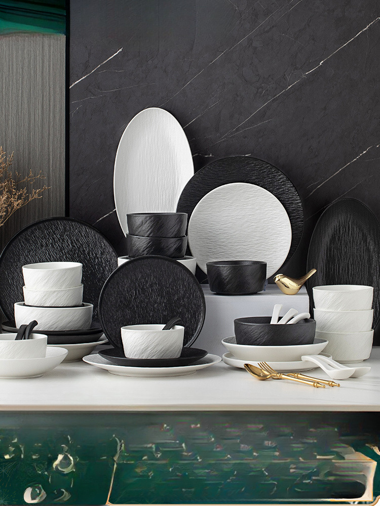 Underglaze Color New Bowl and Dish Set Household High-Value Tableware Set Japanese Ceramic Soup Bowl Housewarming Gift