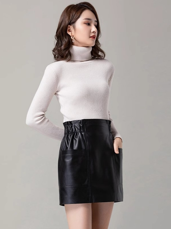 2025秋冬新款松紧腰真皮半身裙A字裙绵羊皮小短裙女包臀显瘦气质a|undefined