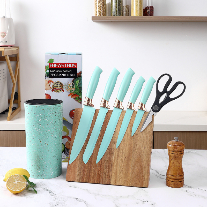 Barril de manchas set de siete piezas esmerilado mango de acero inoxidable utensilios de cocina utensilios de cocina cortadores de frutas tijeras