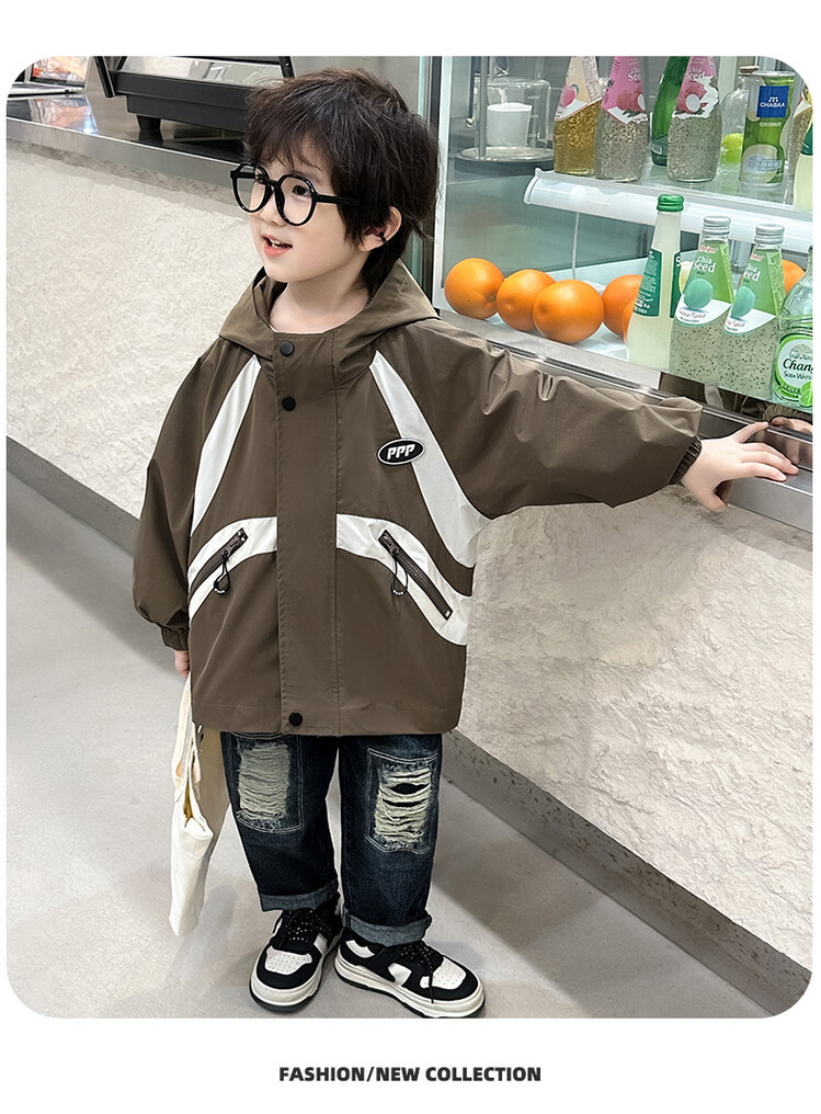 Boys label patchwork jacket for spring and autumn 2023, new handsome hooded windbreaker, children's top_voghion.com