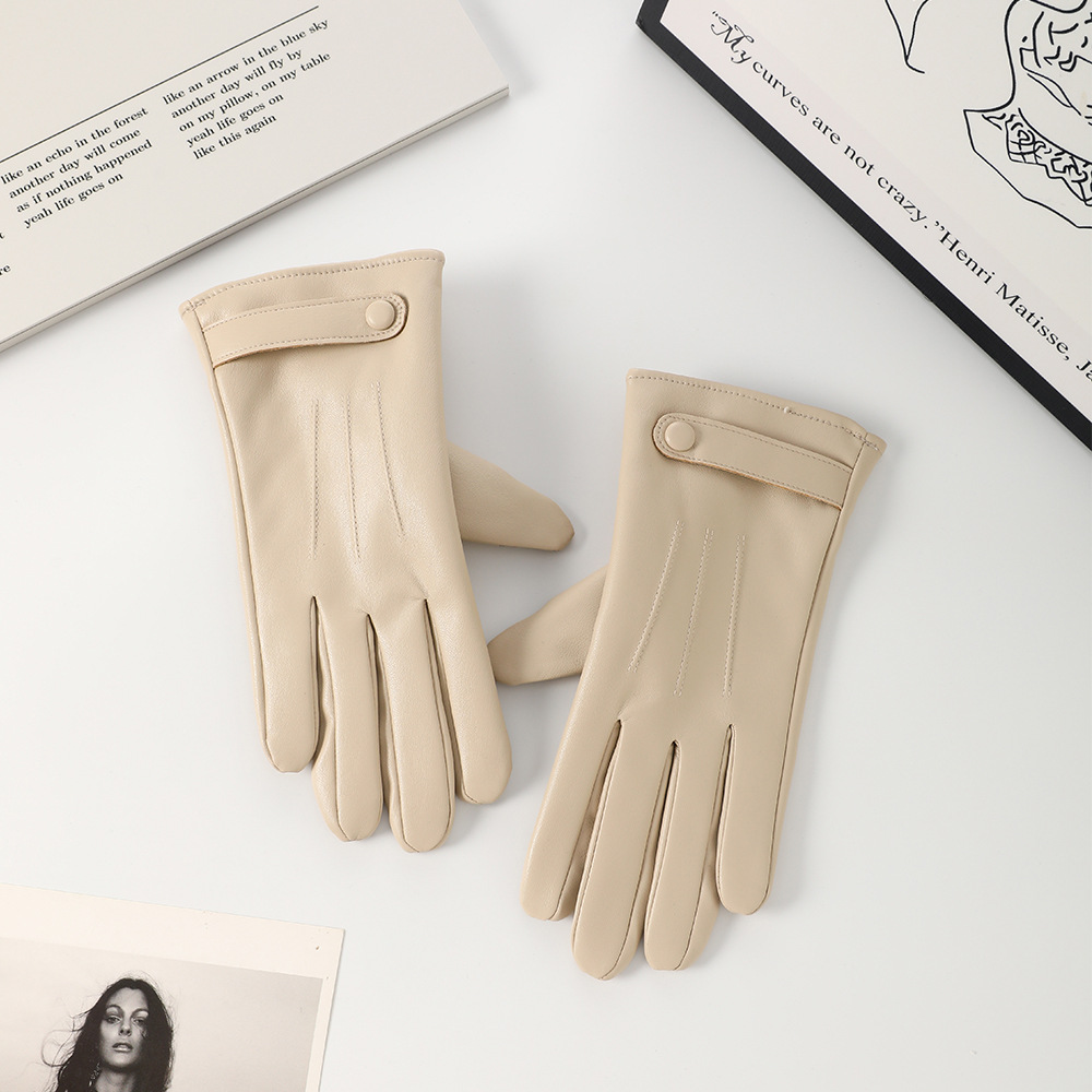 Guantes de cuero cálidos para mujeres lindos guantes de pantalla táctil de invierno PU para conducir al aire libre más grueso