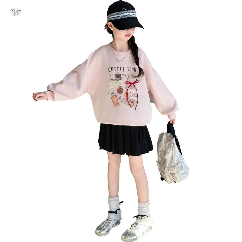 女童秋季套装2025新款卡通印花卫衣百褶裙两件套中大童长袖T恤潮|undefined