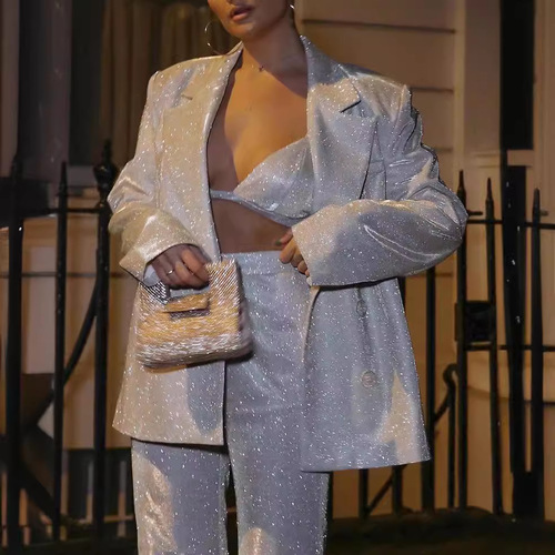 Hot-selling European and American Instagram-style fashion casual suit: blazer, lingerie, and dress pants—three-piece set