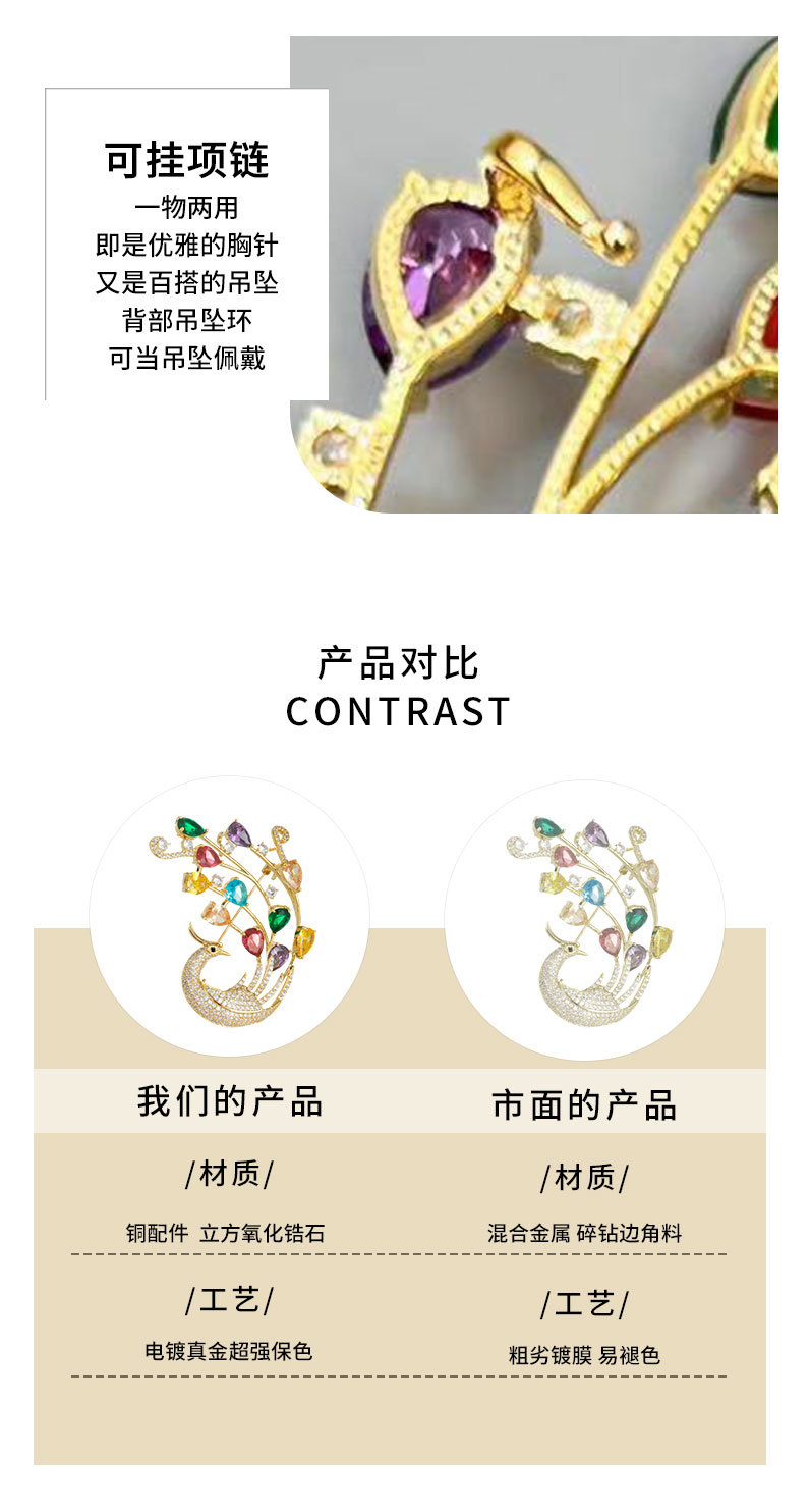 新款气质优雅奢华彩色凤凰胸针小众轻奢灵动精致胸花国