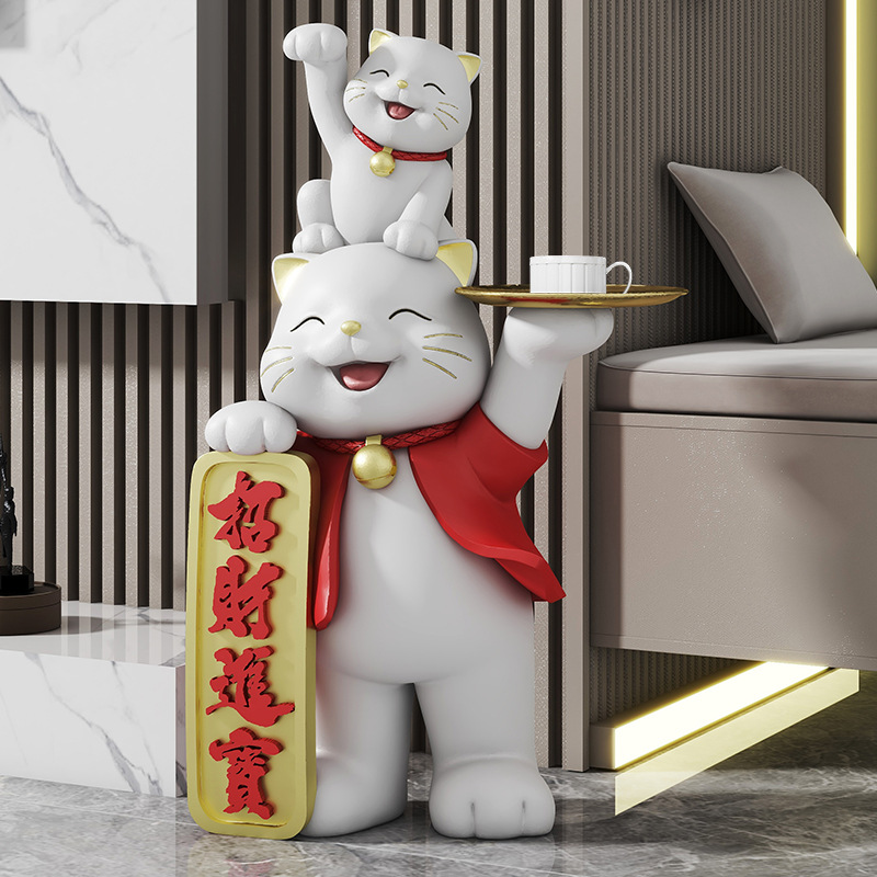 (2개) 창조적 인 하이 엔드 착륙 큰 포춘 고양이 장식품 프론트 데스크 계산원 홈 장식 집들이 오프닝 선물