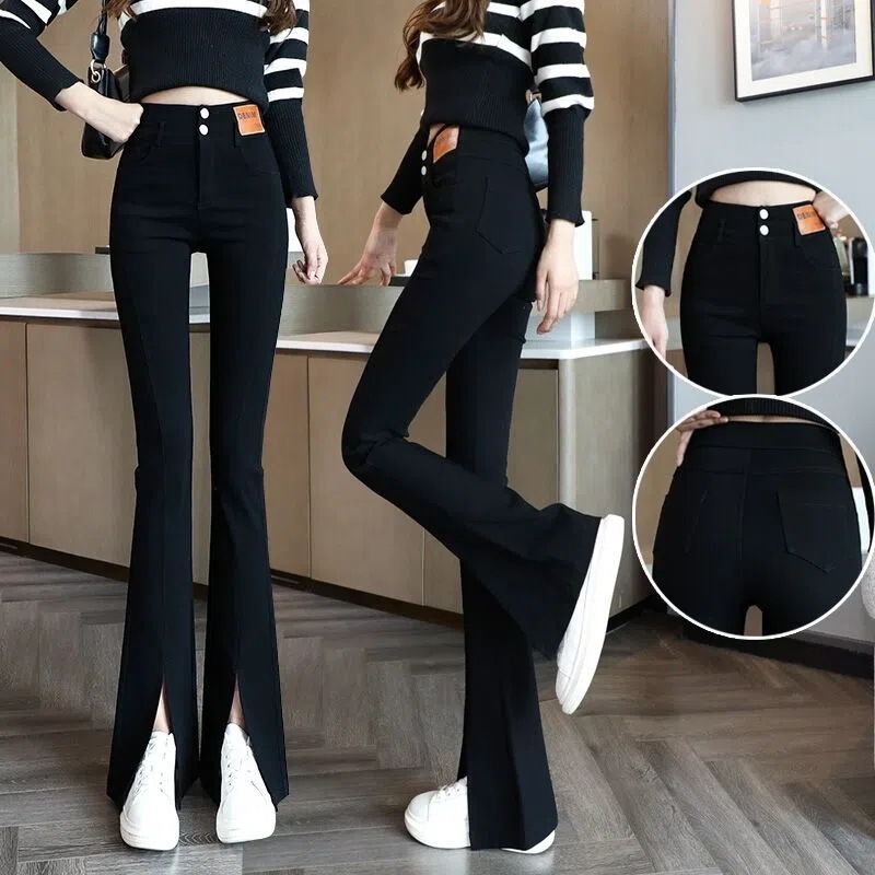 Spring 2026 New Chic Flared Jeans for Women, Petite High-Waisted Split Flared Pants, Versatile Trendy Jeans