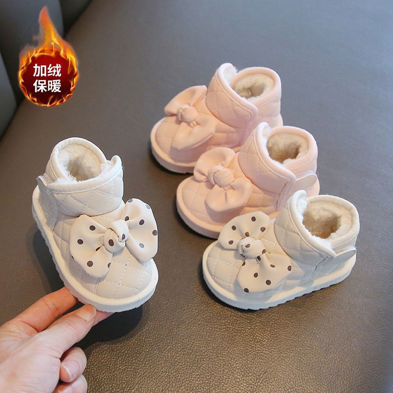Cute Women's Cotton Shoes Winter Waterproof Non-slip Snow Boots Children's fleece-lined Toddler Shoes Baby Soft Sole Boys Cotton Shoes
