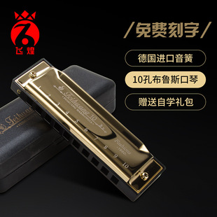 German Feihuang 10-Hole Harmonica Ten-Hole Blues C Key Kidsren and Adults Professional Playing Beginner Harmonica Instrument