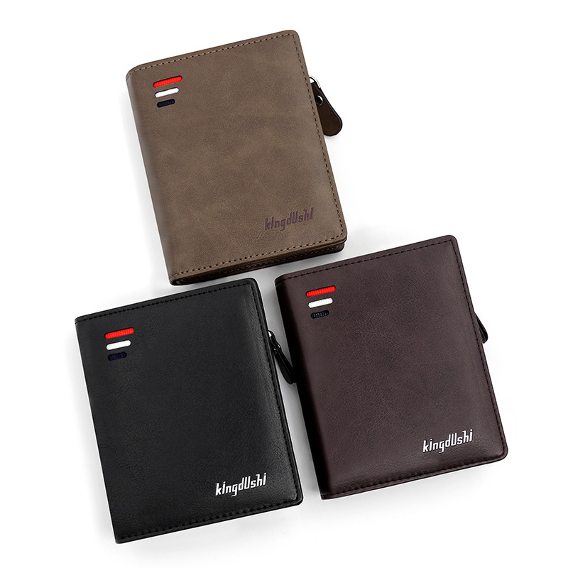 Billetera corta de los hombres de estilo coreano vertical multi-tarjeta de moda mini plata monedero de negocios cremallera clave billetera