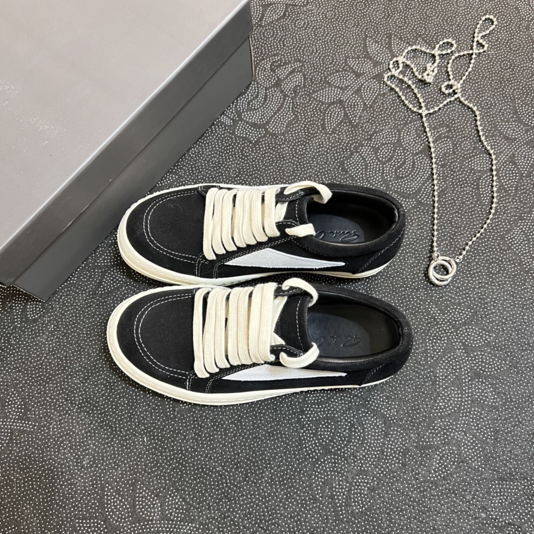 2024 Novo RO couro genuíno cano baixo com sola grossa, cadarço preto e branco, sapatos casuais escuros de rua para ambos_voghion.com