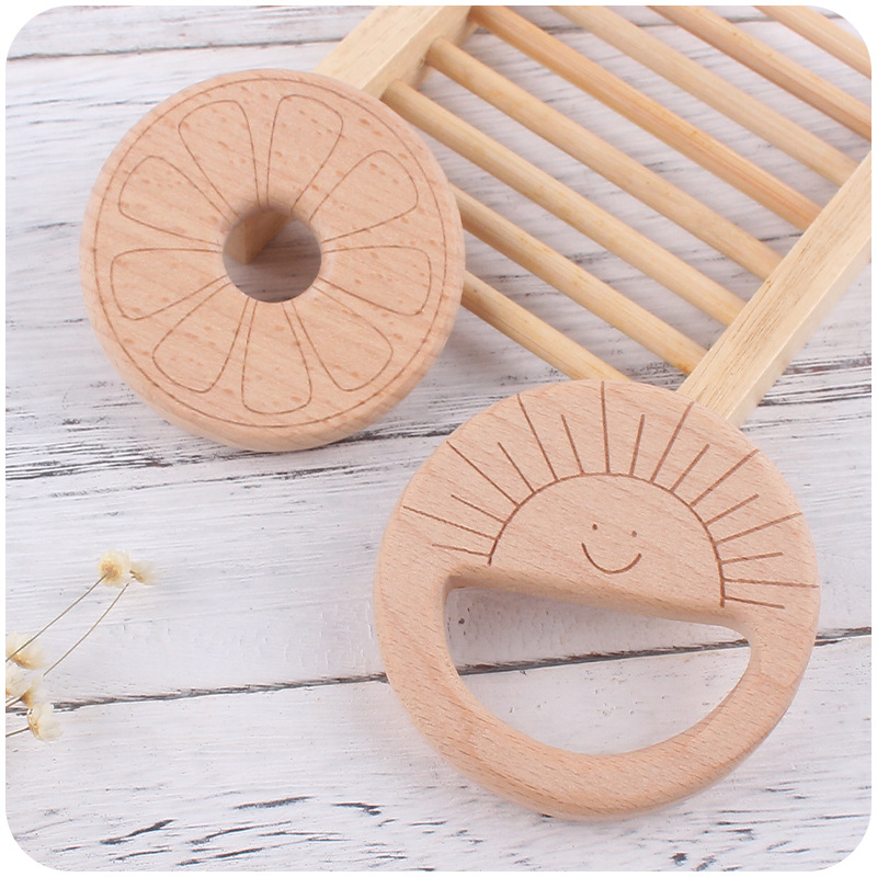 Nuevo bebé suministros de juguete de haya mordedor animal de dibujos animados gato aguacate girasol bebé molar teether