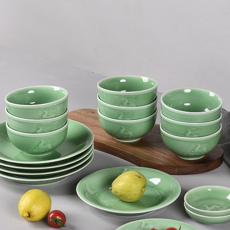 碗碟套装陶瓷简约家用餐具青瓷组合米饭碗盘子碗盘碟米饭碗礼盒装